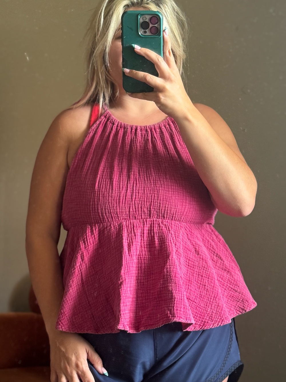 Fuchsia Halter Peplum Top by Tallulah